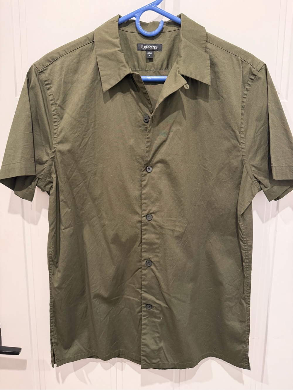 Express Men's Olive Short Sleeve Camp Collar Button-Up Shirt